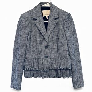 Rebecca Taylor Charcoal Tweed Fringed 2 Button Blazer Size 2